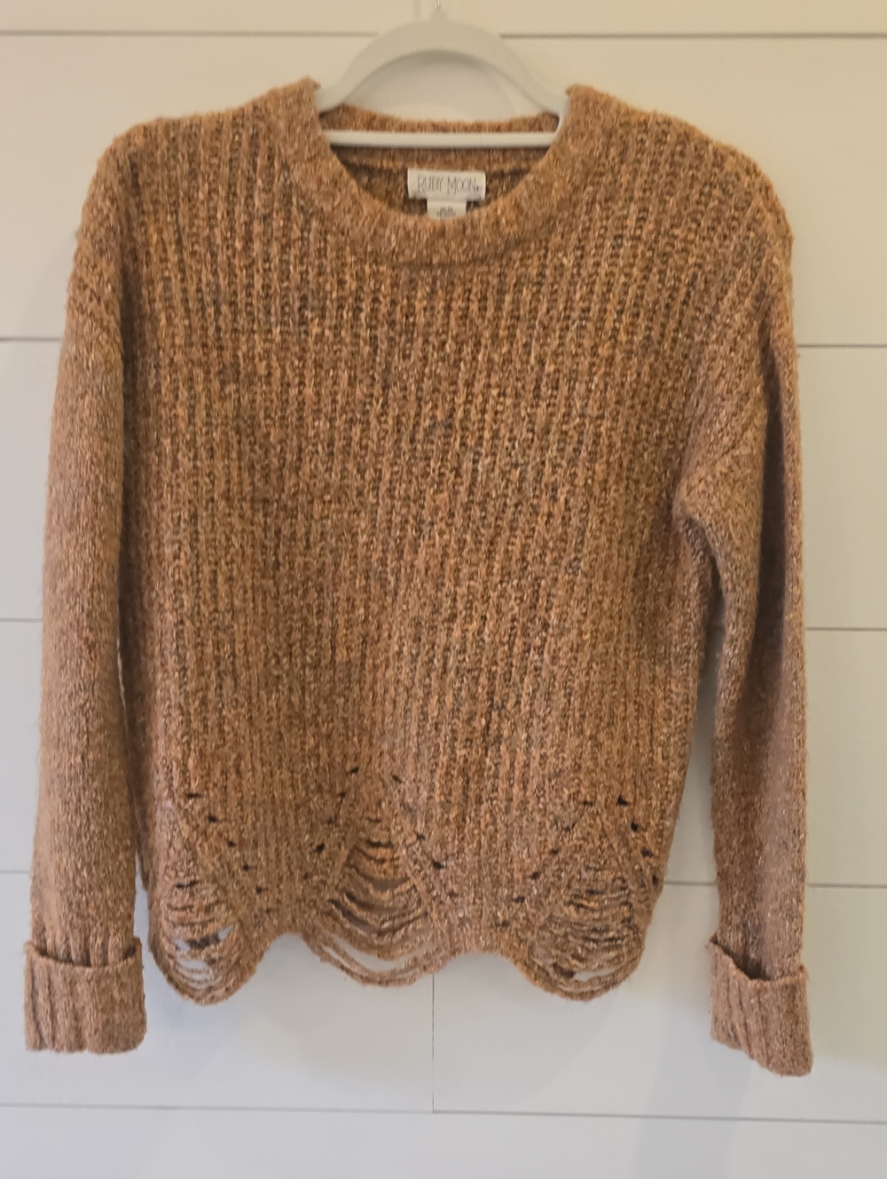 Ruby Moon Textured Crewneck Sweater in Camel/Rust